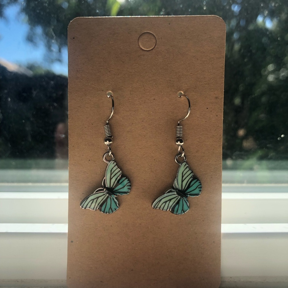 Butterfly Drop Earrings - Mint Green
